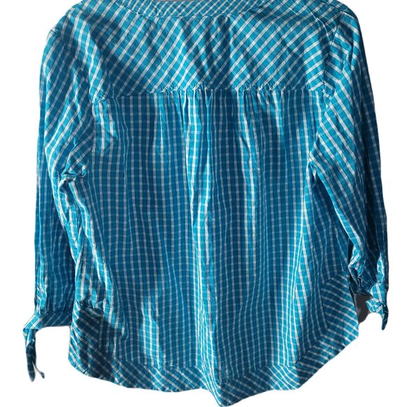 Crown & Ivy Womens Large Blue & White Summer Long Sleeve Top Blouse Shirt - Picture 3 of 3